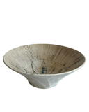 Carved Flared Ceramic Serving Bowl with Glass Inlay
