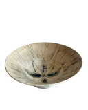 Carved Flared Ceramic Serving Bowl with Glass Inlay