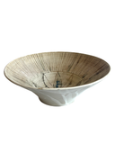 Carved Flared Ceramic Serving Bowl with Glass Inlay