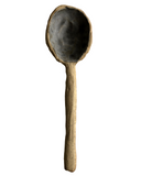 A gray ceramic spoon on a white background.