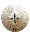 Decorative bowl over head view with geometric design on a white background