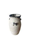 beige and bronze vase with handles on a white background