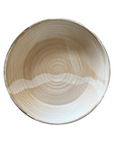 Beige ceramic bowl with a white interior on a white background