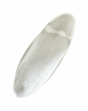 White oval dish with textured surface on a white background