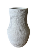Three porcelain vases in white, gray, and black colors with a textured, frothy glaze, displayed side by side.