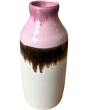 Vase with pink top and brown and white gradient base on a white background