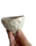 Hand holding a small ceramic bowl against a white background