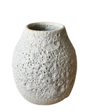 A set of three white porcelain vases with a textured, frothy glaze, in varying shapes and sizes, displayed against a white background.